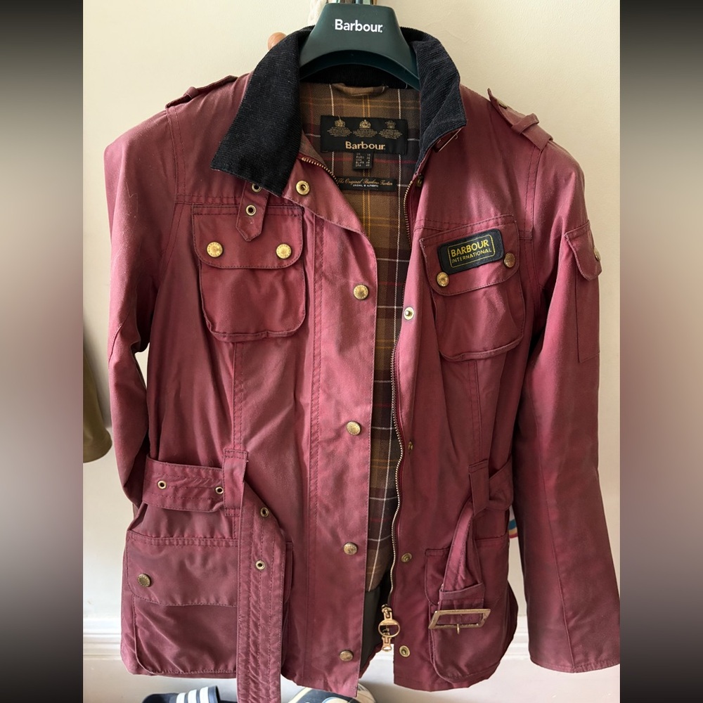 Barbour Women’s Burgundy Waxed Canvas Barn Jacket